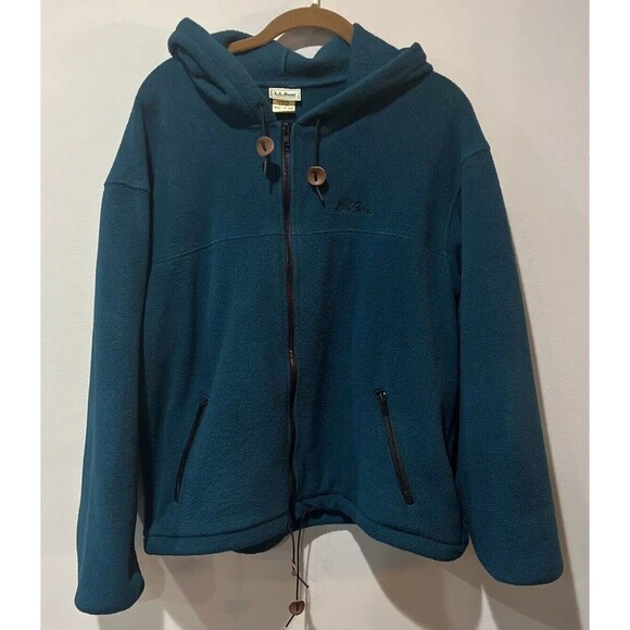 Vintage LL Bean Jacket Women’s Large Blue Green Fleece Full Zip 90s USA - Picture 1 of 10